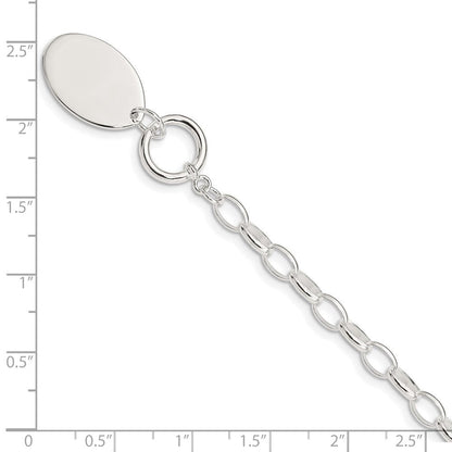 7 Zoll Sterlingsilber Rhodiniert Fantasie Oval Plättchen Armband