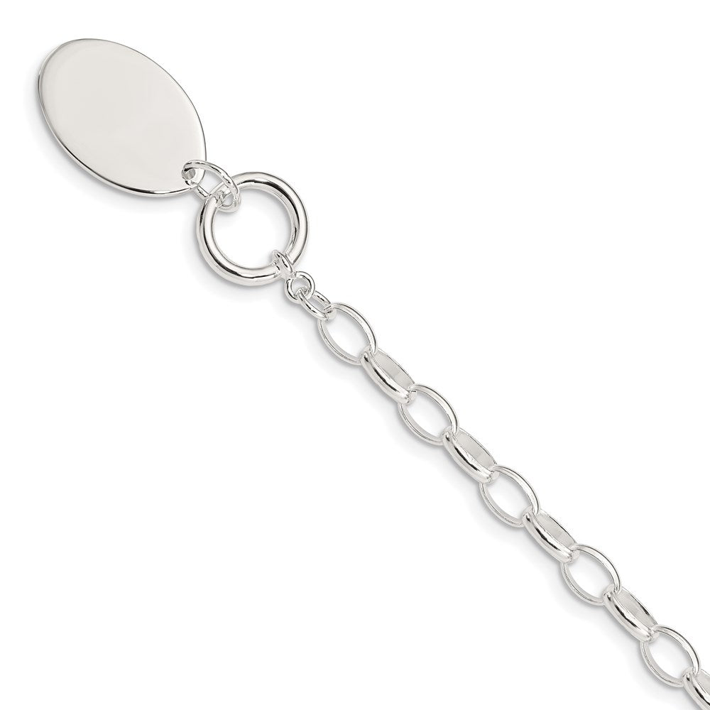 7 Zoll Sterlingsilber Rhodiniert Fantasie Oval Plättchen Armband