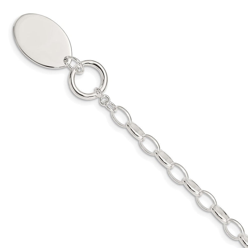 7 Zoll Sterlingsilber Rhodiniert Fantasie Oval Plättchen Armband