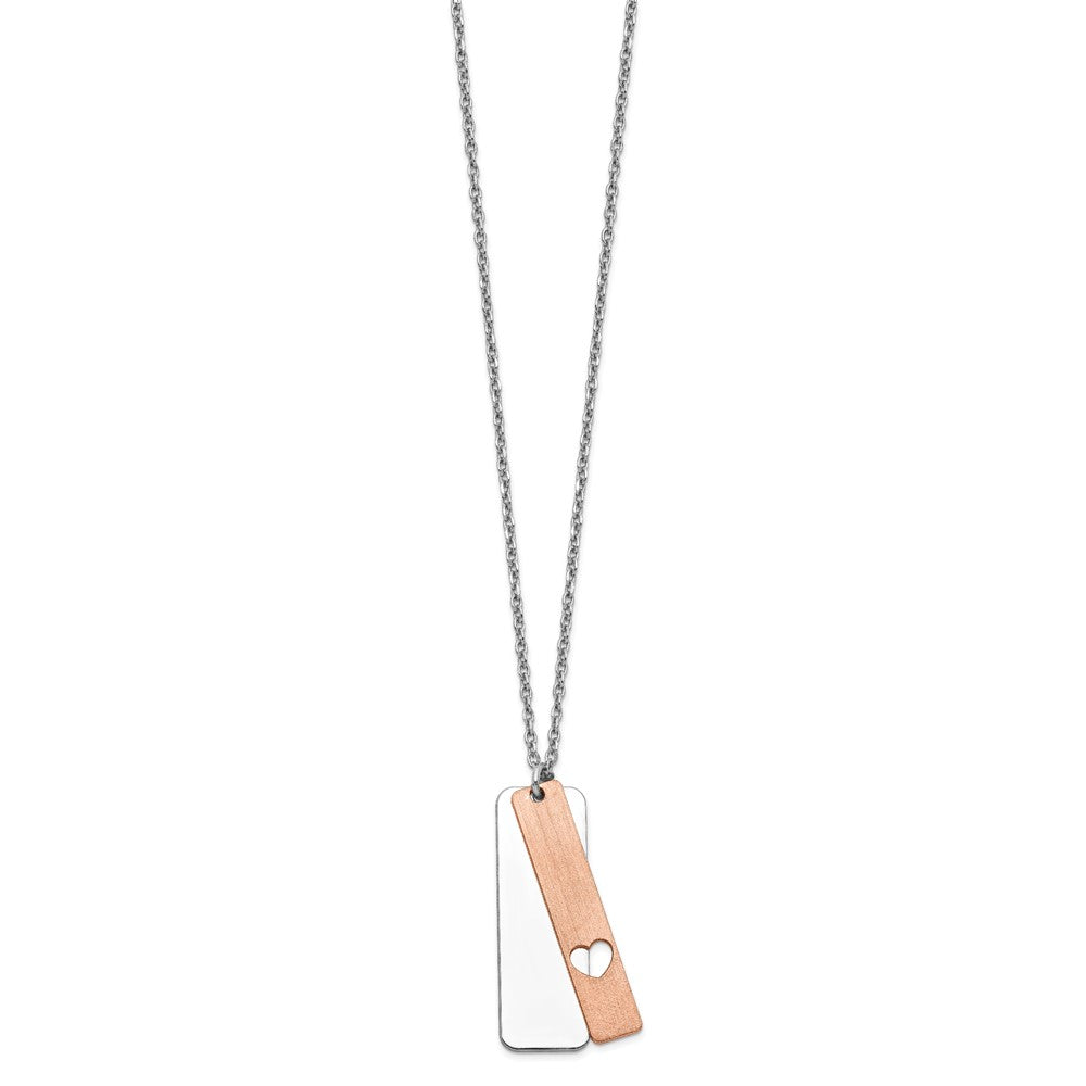 Sterlingsilber Rhodiniert Dogtag mit Roséfarben Herz mit 1.25 Zoll Verlängerung Halskette