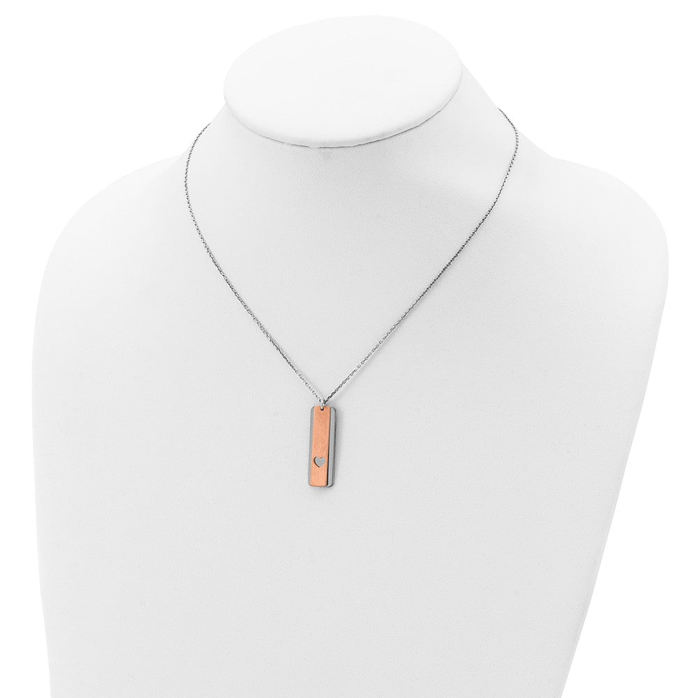 Sterlingsilber Rhodiniert Dogtag mit Roséfarben Herz mit 1.25 Zoll Verlängerung Halskette