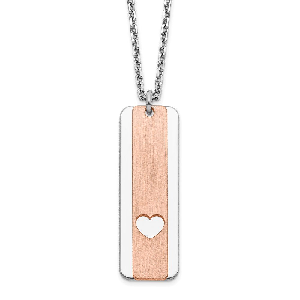 Sterlingsilber Rhodiniert Dogtag mit Roséfarben Herz mit 1.25 Zoll Verlängerung Halskette