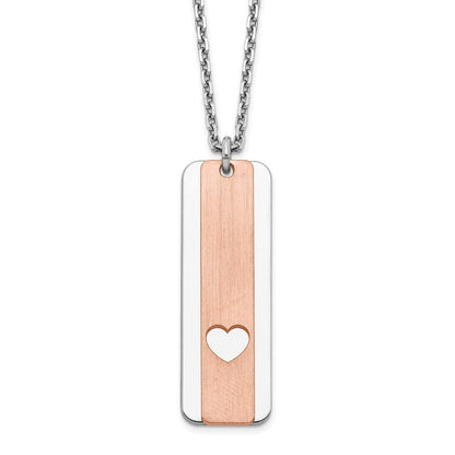 Sterlingsilber Rhodiniert Dogtag mit Roséfarben Herz mit 1.25 Zoll Verlängerung Halskette