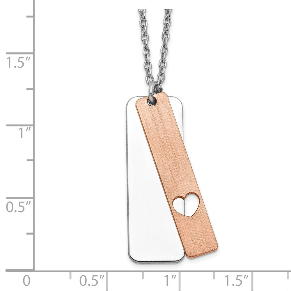 Sterlingsilber Rhodiniert Dogtag mit Roséfarben Herz mit 1.25 Zoll Verlängerung Halskette