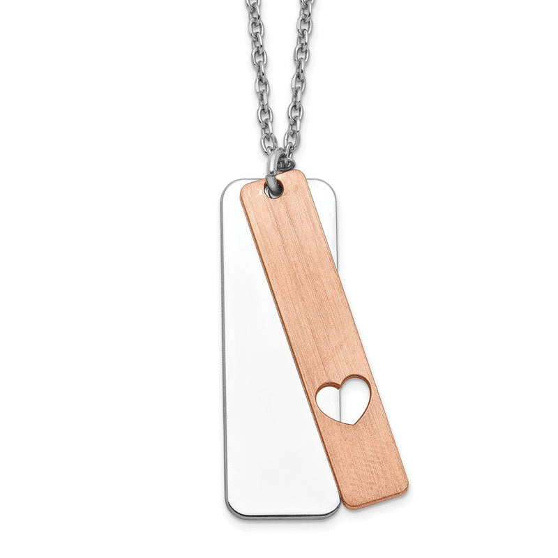 Sterlingsilber Rhodiniert Dogtag mit Roséfarben Herz mit 1.25 Zoll Verlängerung Halskette