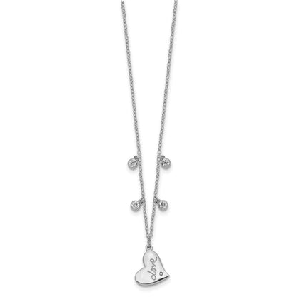 Sterlingsilber Rhodiniert Zirkonia Liebe Herz mit 2 Zoll Verlängerung Halskette
