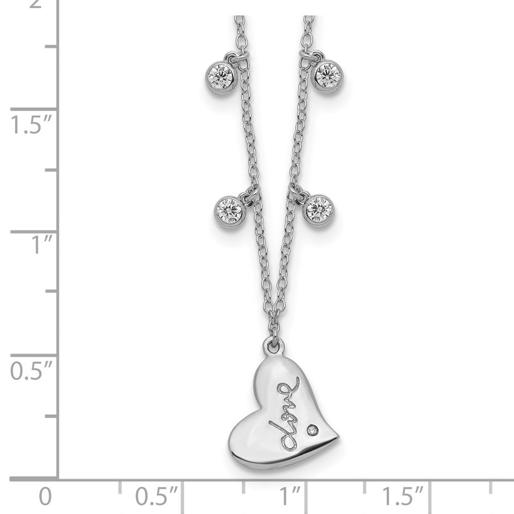 Sterlingsilber Rhodiniert Zirkonia Liebe Herz mit 2 Zoll Verlängerung Halskette