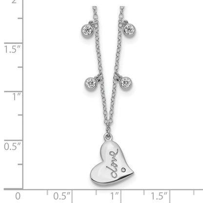 Sterlingsilber Rhodiniert Zirkonia Liebe Herz mit 2 Zoll Verlängerung Halskette