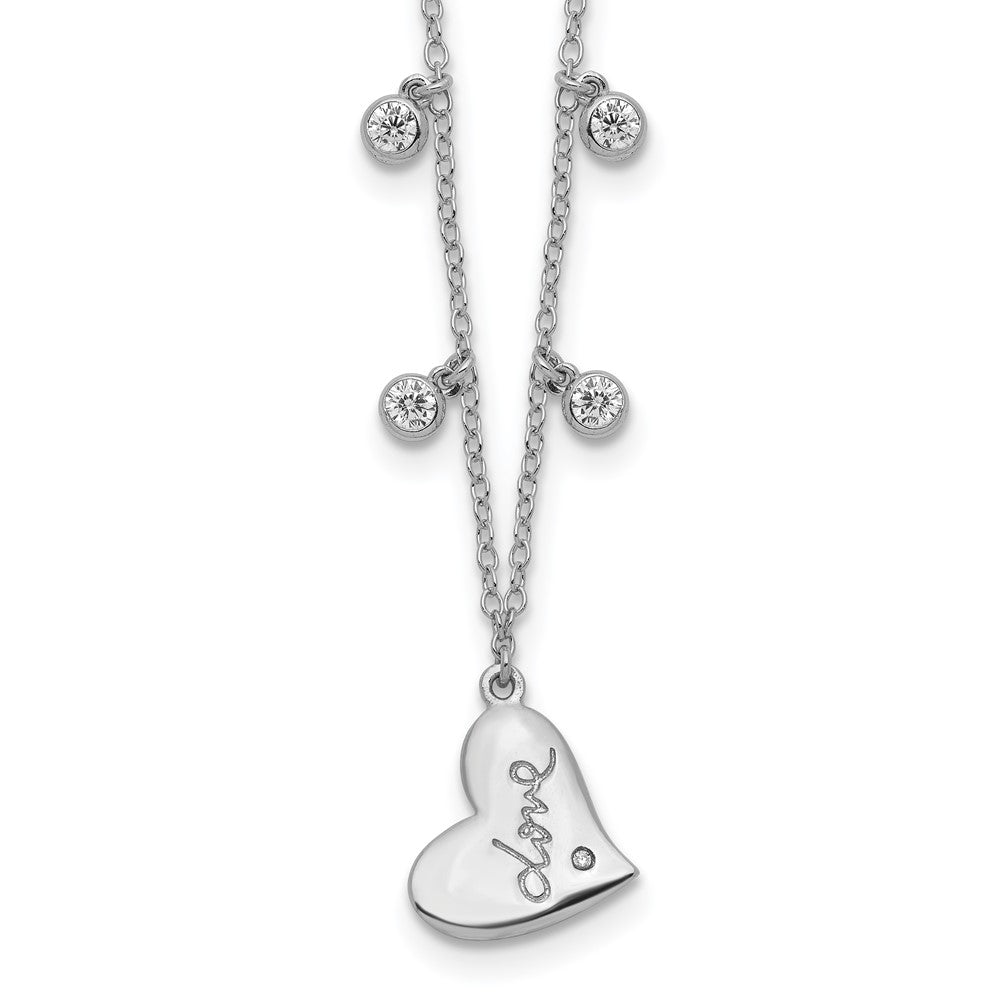 Sterlingsilber Rhodiniert Zirkonia Liebe Herz mit 2 Zoll Verlängerung Halskette