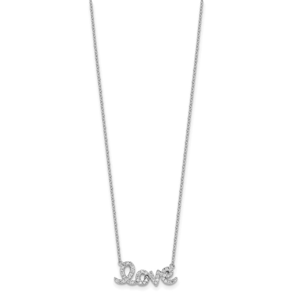 Sterlingsilber Rhodiniert Zirkonia Liebe mit 1 Zoll Verlängerung Halskette