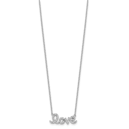 Sterlingsilber Rhodiniert Zirkonia Liebe mit 1 Zoll Verlängerung Halskette