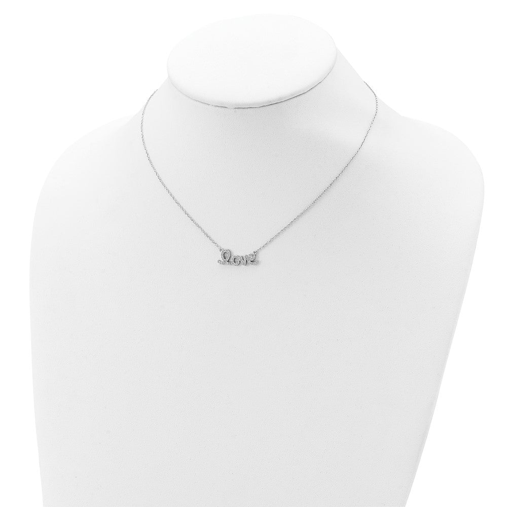Sterlingsilber Rhodiniert Zirkonia Liebe mit 1 Zoll Verlängerung Halskette