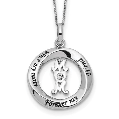 Sterlingsilber Zirkonia First My Mama, für Immer Freund Halskette