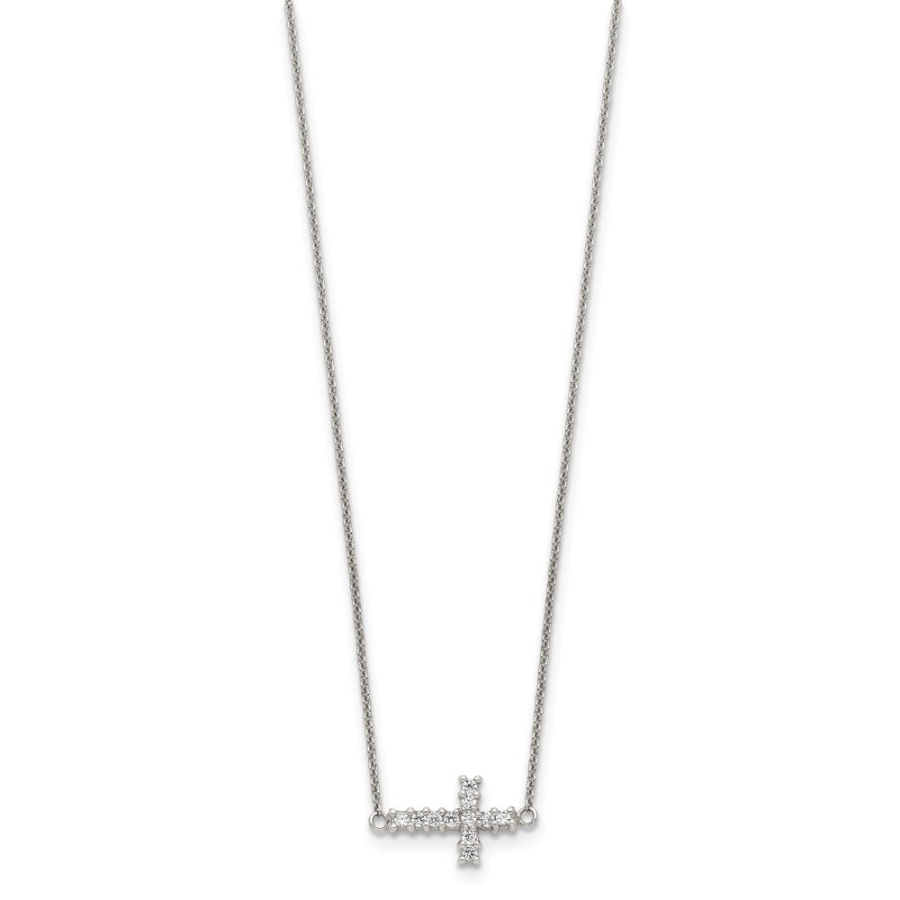 Sterlingsilber 18 Zoll Zirkonia Seitlich Kreuz Halskette