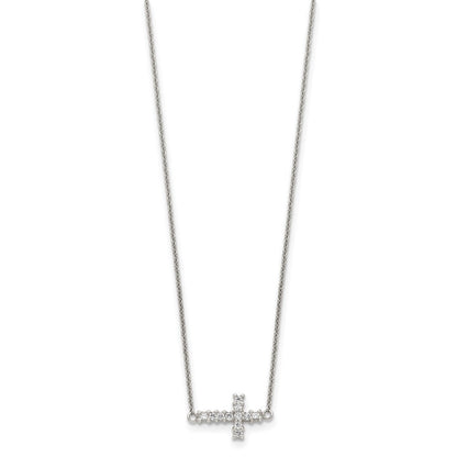 Sterlingsilber 18 Zoll Zirkonia Seitlich Kreuz Halskette