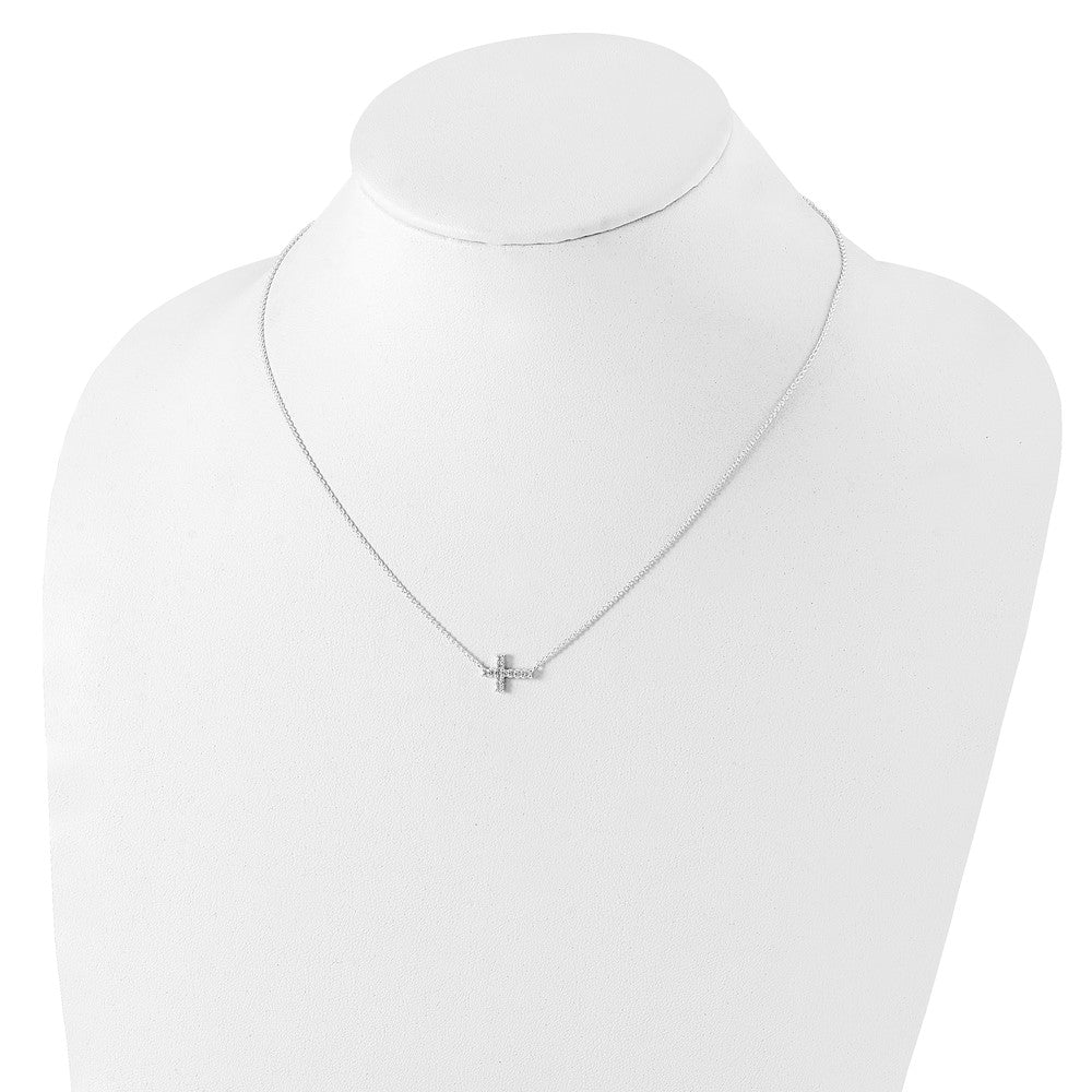 Sterlingsilber 18 Zoll Zirkonia Seitlich Kreuz Halskette