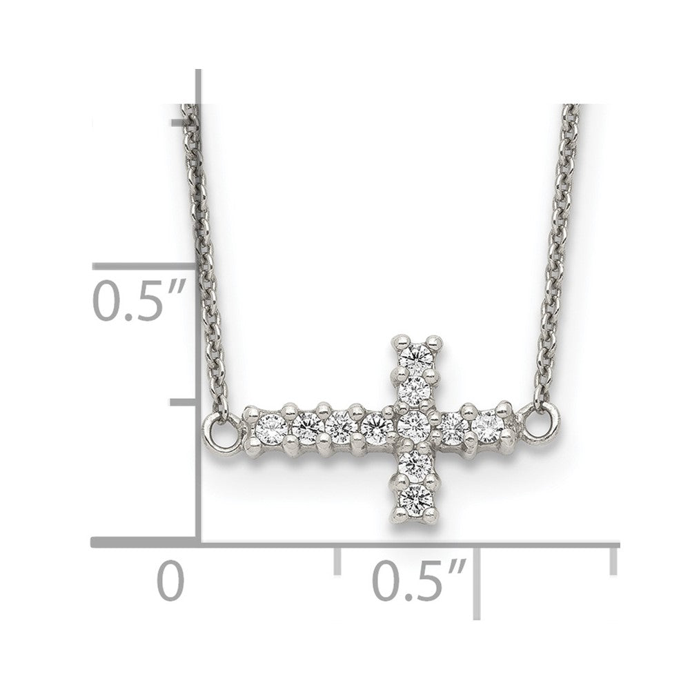 Sterlingsilber 18 Zoll Zirkonia Seitlich Kreuz Halskette