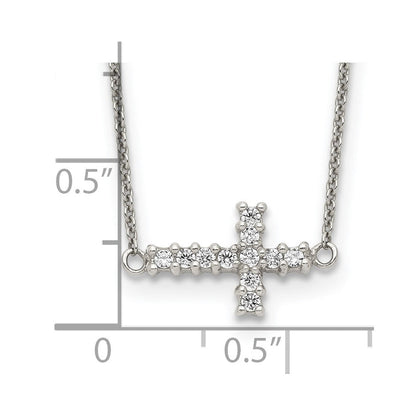 Sterlingsilber 18 Zoll Zirkonia Seitlich Kreuz Halskette