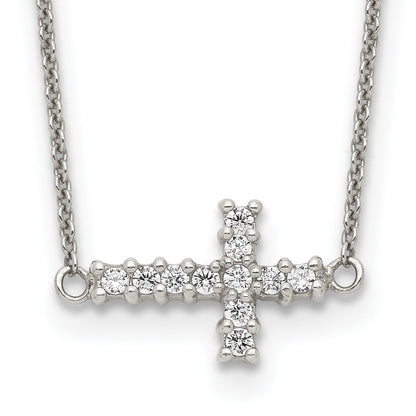 Sterlingsilber 18 Zoll Zirkonia Seitlich Kreuz Halskette