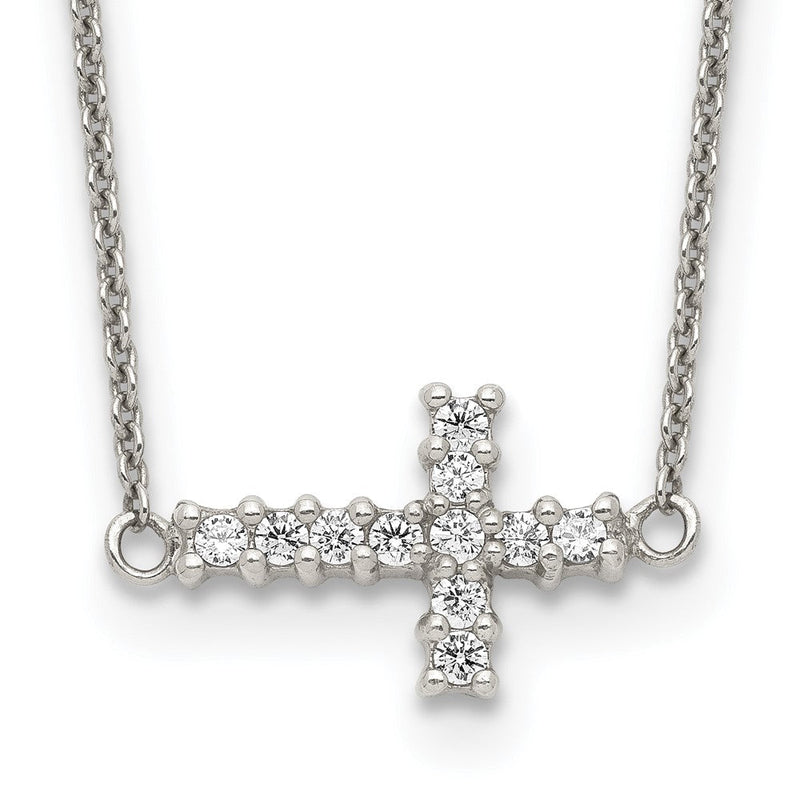 Sterlingsilber 18 Zoll Zirkonia Seitlich Kreuz Halskette