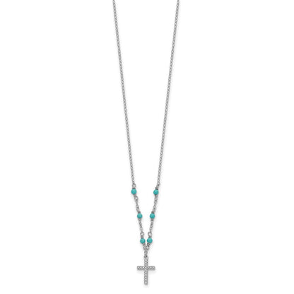 Sterlingsilber Rhodiniert Zirkonia Kreuz Synth. Türkis 2 Zoll Verlängerung Halskette