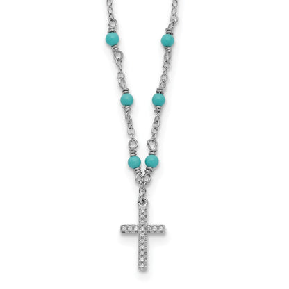 Sterlingsilber Rhodiniert Zirkonia Kreuz Synth. Türkis 2 Zoll Verlängerung Halskette