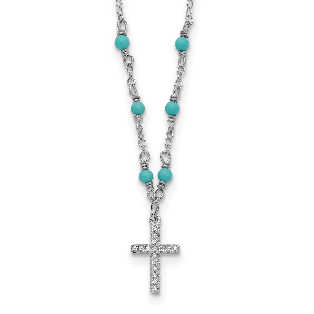 Sterlingsilber Rhodiniert Zirkonia Kreuz Synth. Türkis 2 Zoll Verlängerung Halskette