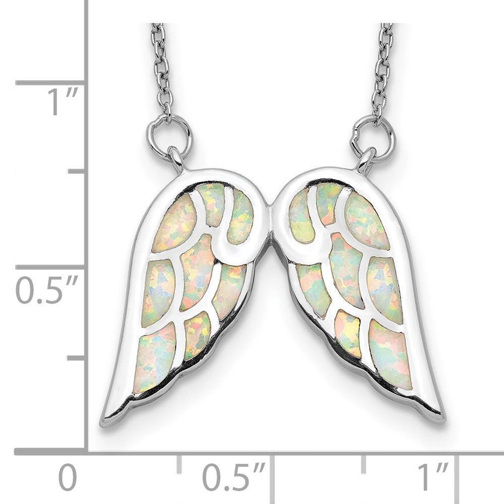 Sterlingsilber Rhodiniert Erzeugt Opal Flügel mit 1.5 Zoll Verlängerung Halskette