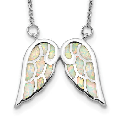 Sterlingsilber Rhodiniert Erzeugt Opal Flügel mit 1.5 Zoll Verlängerung Halskette