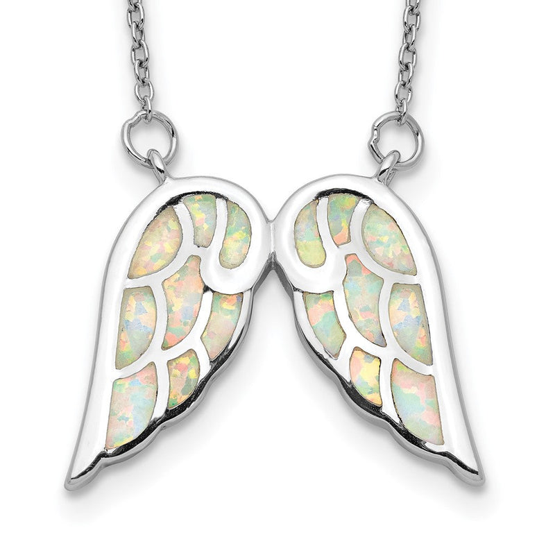 Sterlingsilber Rhodiniert Erzeugt Opal Flügel mit 1.5 Zoll Verlängerung Halskette