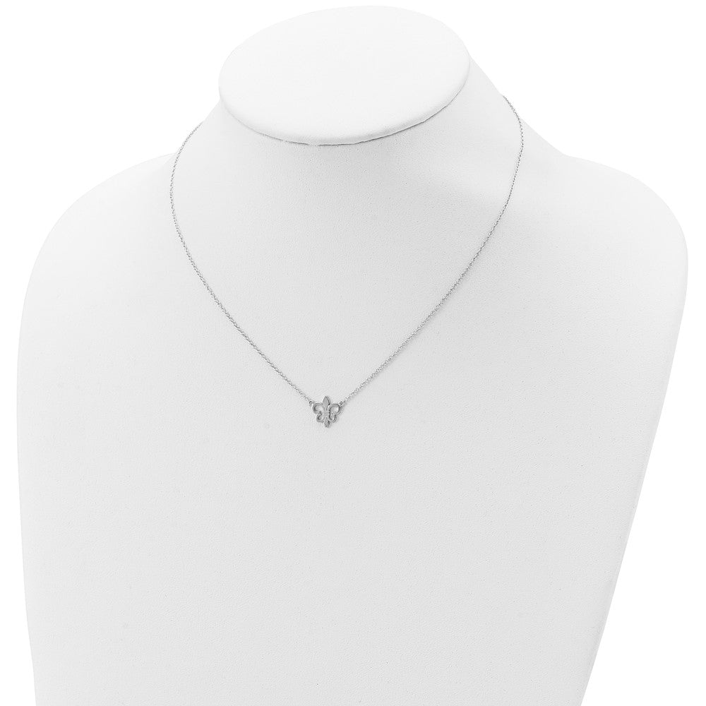 Sterlingsilber Rhodiniert Fleur De Lis mit 1 Zoll Verlängerung Halskette