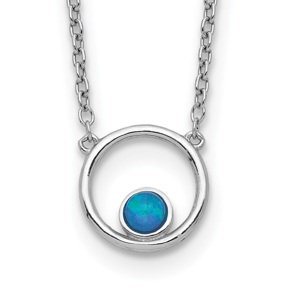 Sterlingsilber Rhodiniert Erzeugt Opal Kreis mit 2 Zoll Verlängerung. Halskette