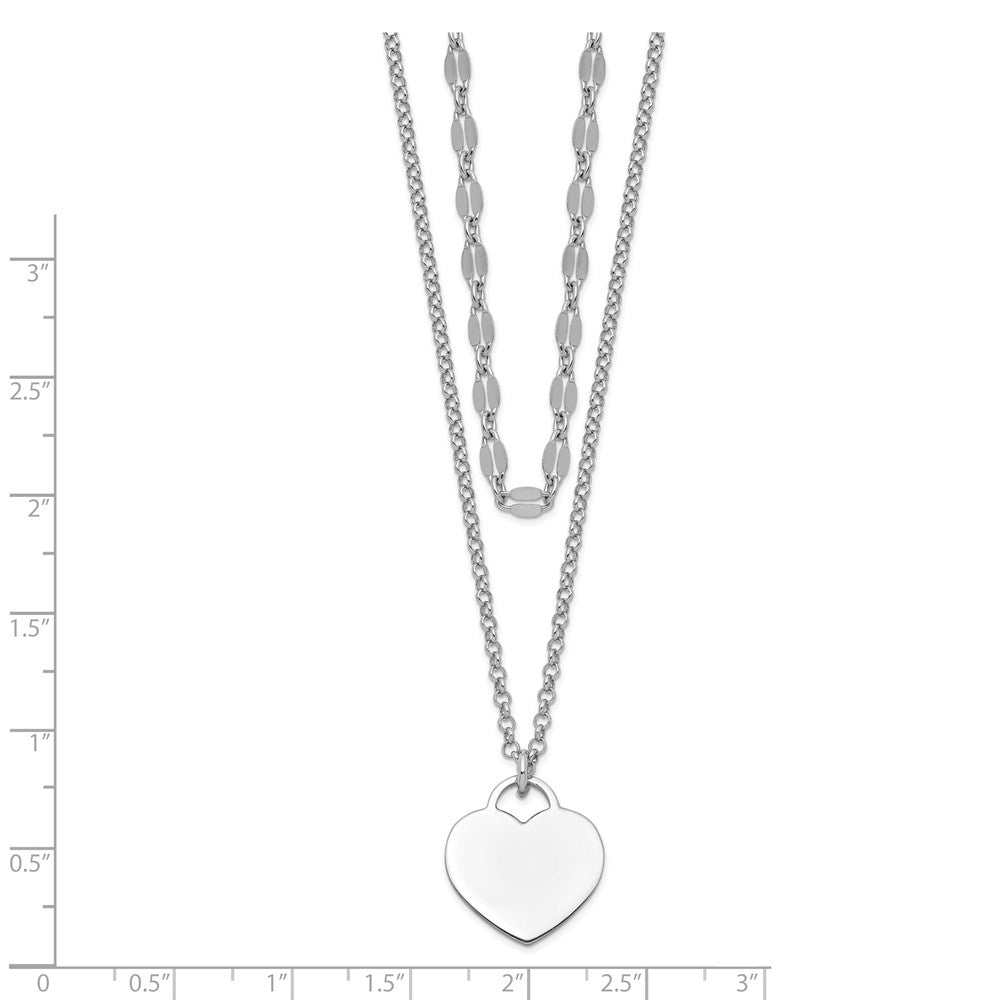 Sterlingsilber Rhodiniert 2-strand Herz mit 4 Zoll Verlängerung Choker Halskette
