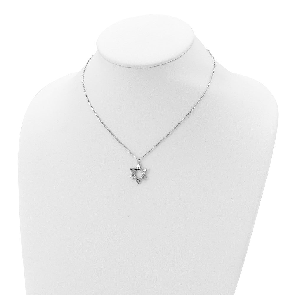 Sterlingsilber Rhodiniert Stern Of David 16.5 Zoll Plus 2 Zoll Verlängerung. Halskette