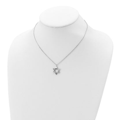 Sterlingsilber Rhodiniert Stern Of David 16.5 Zoll Plus 2 Zoll Verlängerung. Halskette
