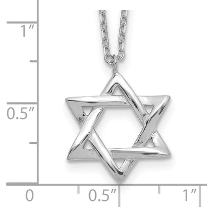 Sterlingsilber Rhodiniert Stern Of David 16.5 Zoll Plus 2 Zoll Verlängerung. Halskette