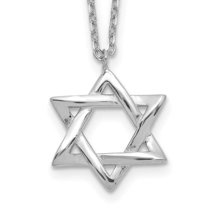 Sterlingsilber Rhodiniert Stern Of David 16.5 Zoll Plus 2 Zoll Verlängerung. Halskette