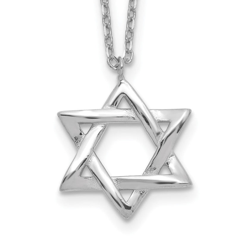 Sterlingsilber Rhodiniert Stern Of David 16.5 Zoll Plus 2 Zoll Verlängerung. Halskette