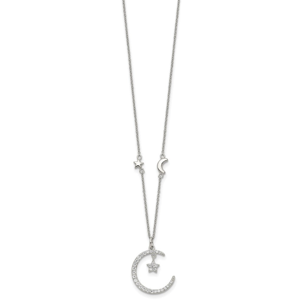 Sterlingsilber Zirkonia Mond und Stern Halskette