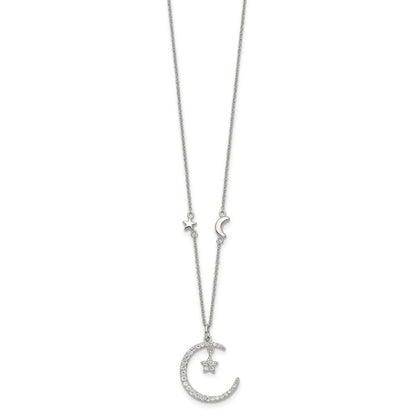 Sterlingsilber Zirkonia Mond und Stern Halskette