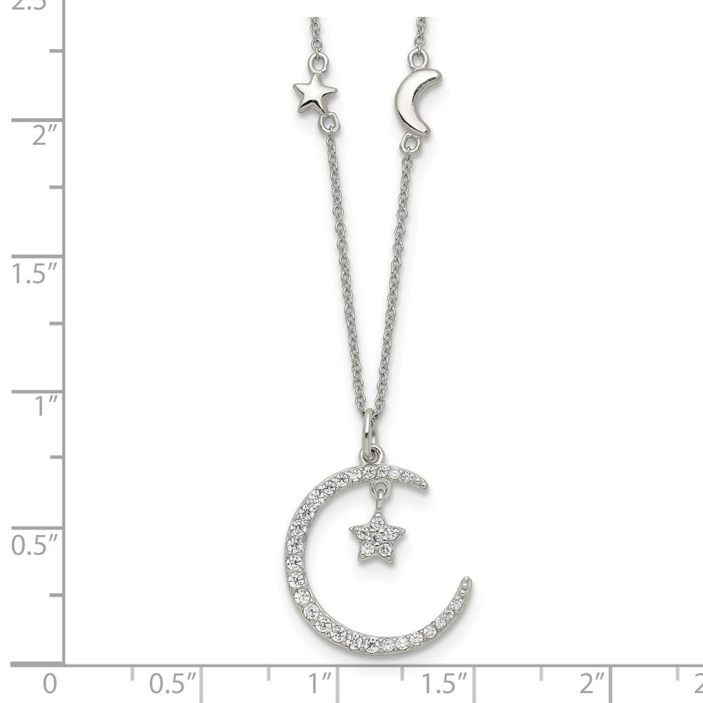 Sterlingsilber Zirkonia Mond und Stern Halskette