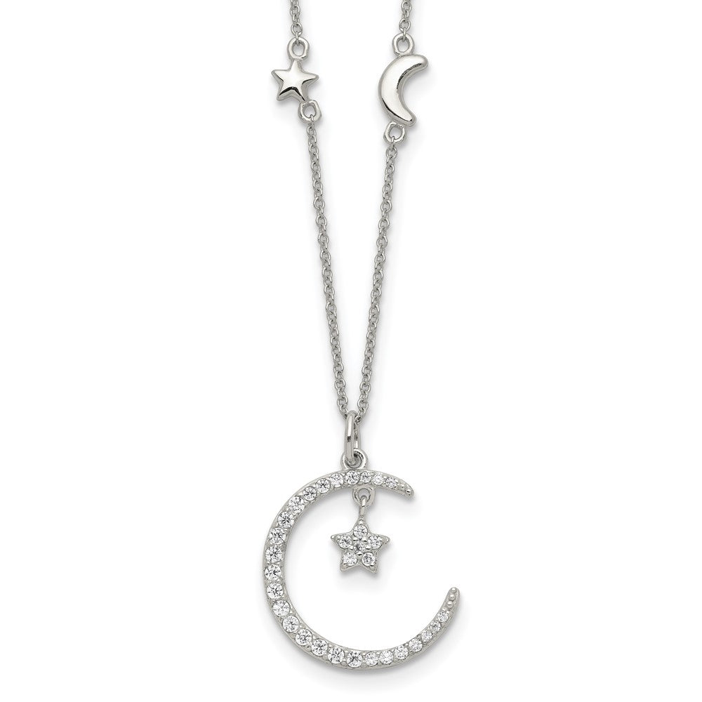 Sterlingsilber Zirkonia Mond und Stern Halskette