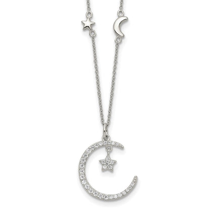 Sterlingsilber Zirkonia Mond und Stern Halskette