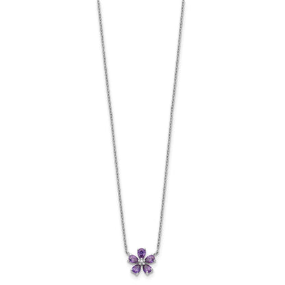 Sterlingsilber Lila Zirkonia Blume Halskette