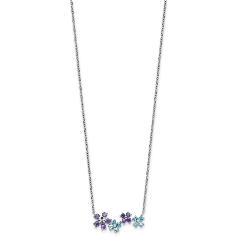 Sterlingsilber Lila und Blau Zirkonia Diamantiert Blume Halskette