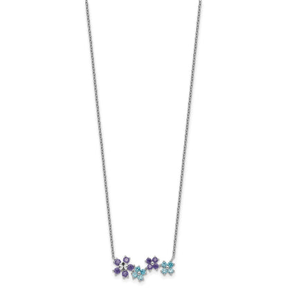 Sterlingsilber Lila und Blau Zirkonia Diamantiert Blume Halskette