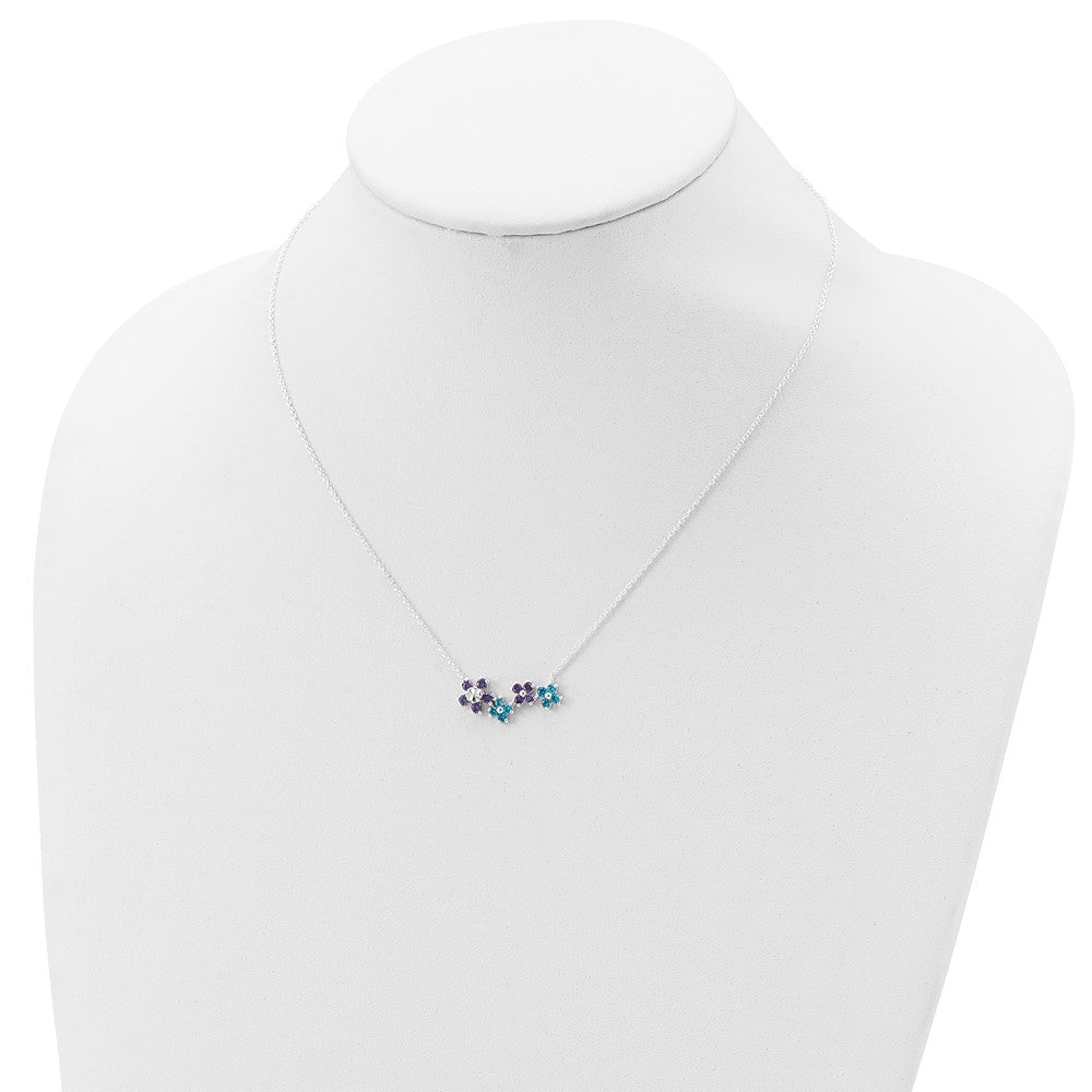 Sterlingsilber Lila und Blau Zirkonia Diamantiert Blume Halskette