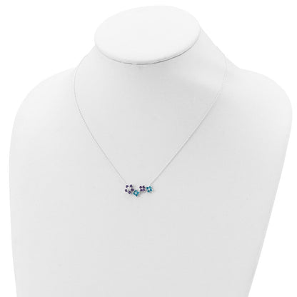 Sterlingsilber Lila und Blau Zirkonia Diamantiert Blume Halskette