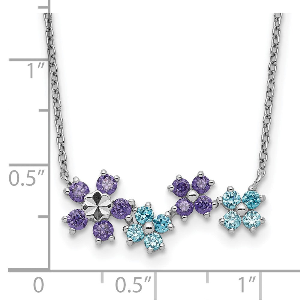 Sterlingsilber Lila und Blau Zirkonia Diamantiert Blume Halskette