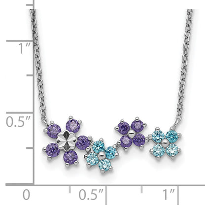 Sterlingsilber Lila und Blau Zirkonia Diamantiert Blume Halskette